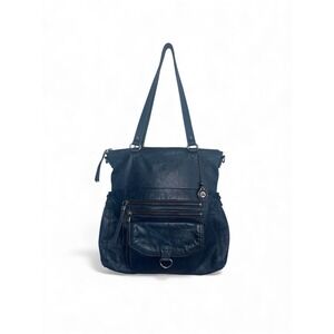 The Sak Venata Soft Leather Shoulder Bag Hobo  Fold over Top Grunge Retro Blue